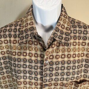 Tori Richard Men's tan, blue and red detailed short sleeve shirt XL EUC